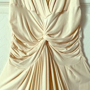 Light rose midi dress w/ruching at the mid waist